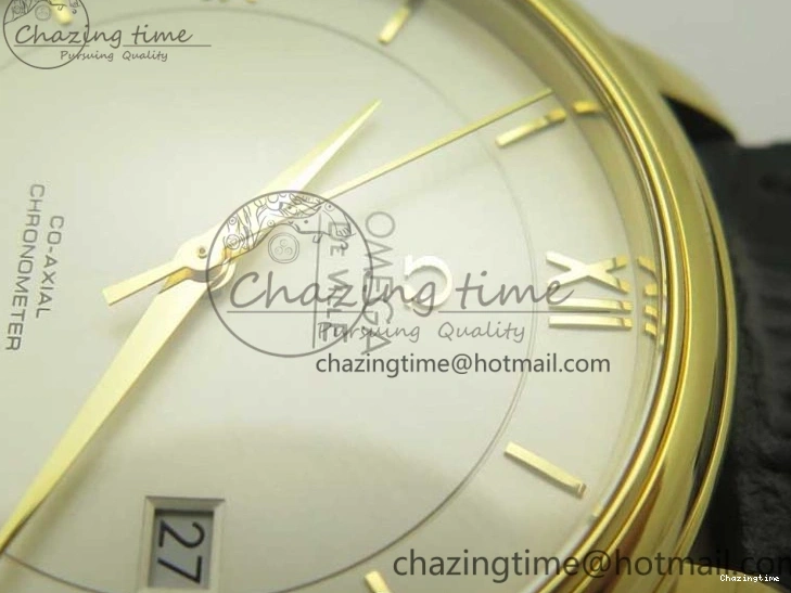 0429 UrbanChic De Ville YG MKF 1:1 Best Edition Silver Dial YG Markers on Black Leather Strap MIYOTA 9015 V 8048